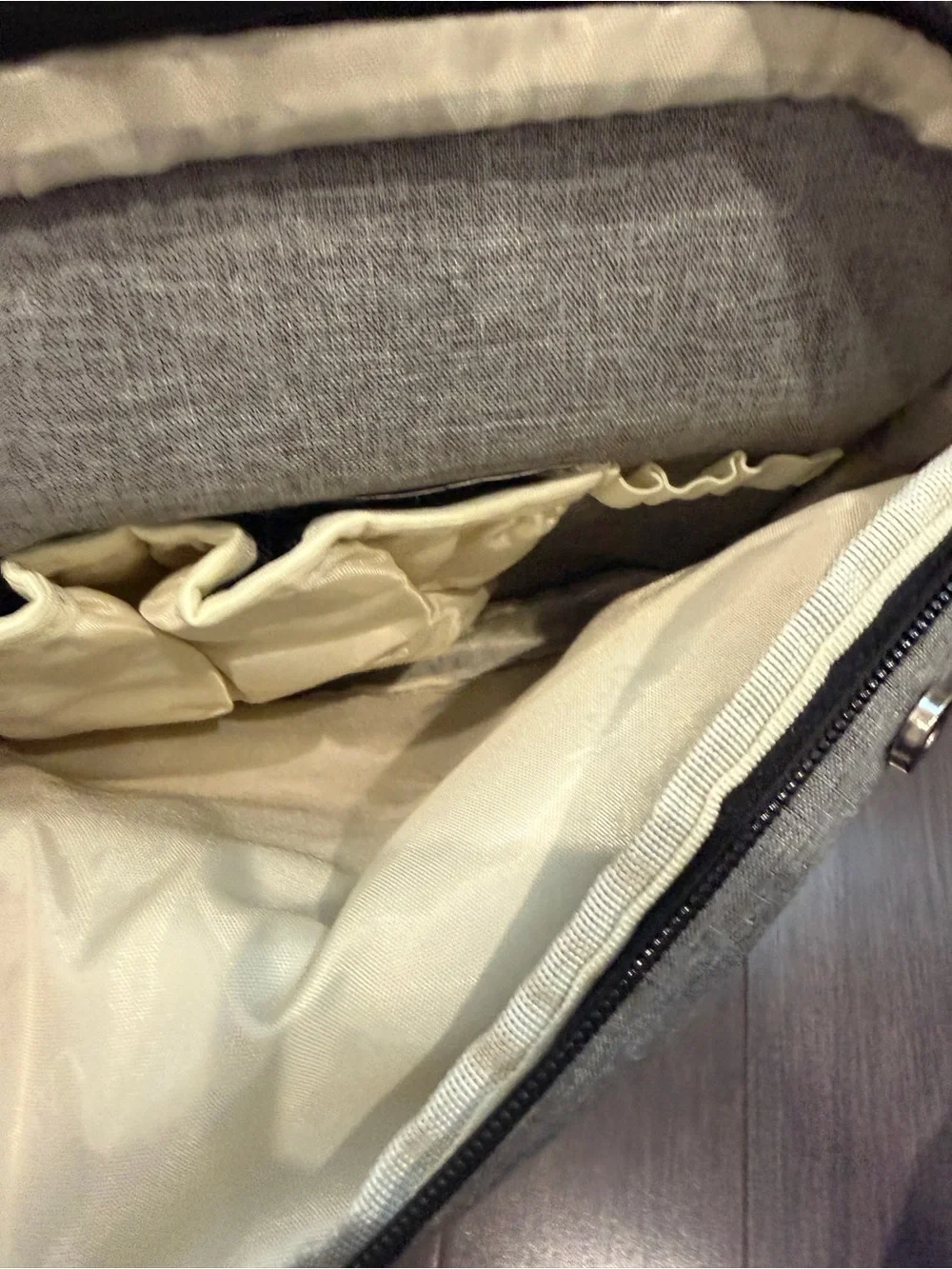 NWOT Land Grey Baby Diaper Bag Backpack with Tan Accents